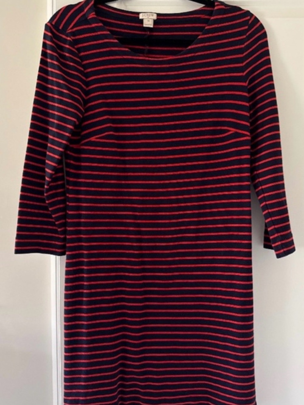J. Crew Navy and Red Striped Knit Shift Dress